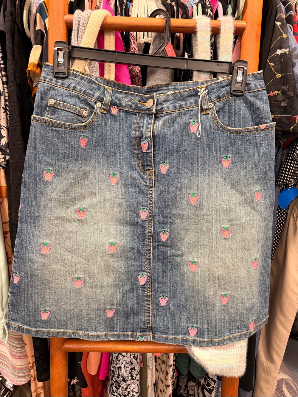 Lilly Pulitzer Blue Denim Mini Skirt with Pink Strawberry Embroidery